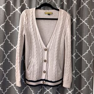 Prince & Fox Cardigan in cream with navy trim size